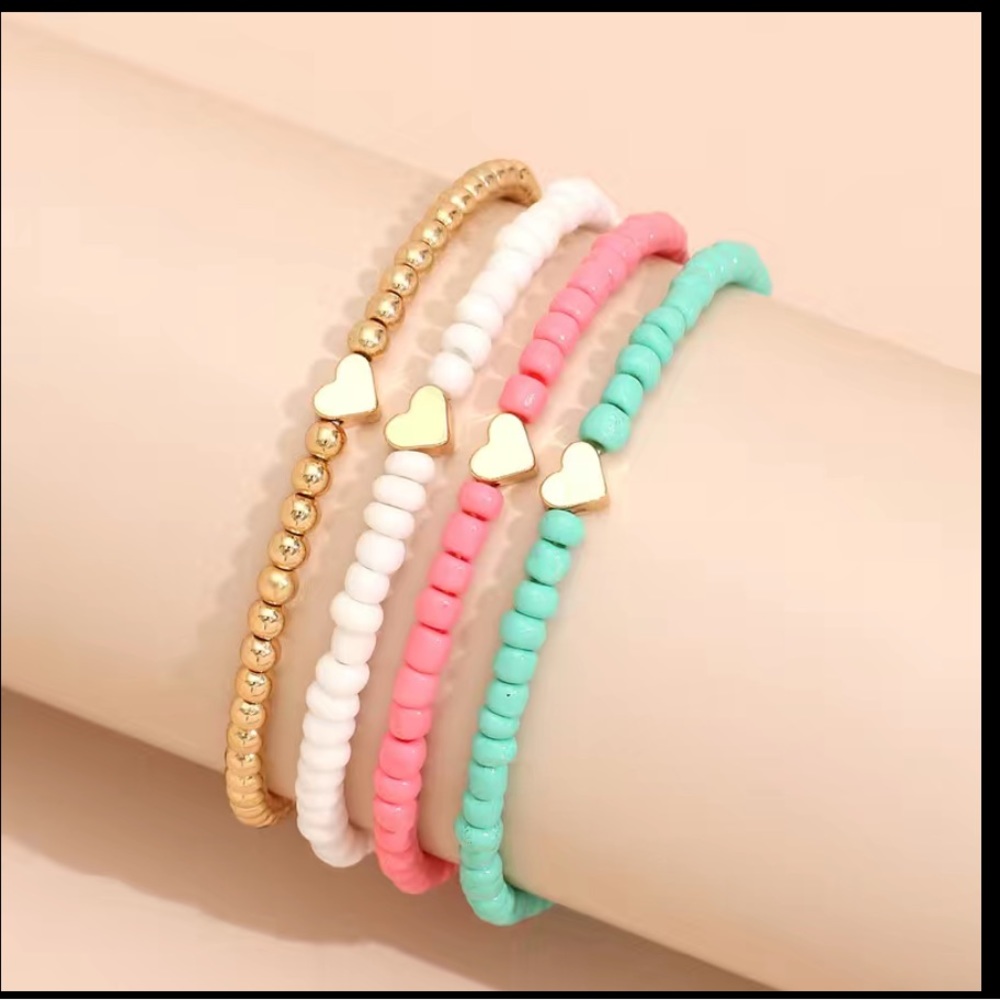 Fashion jewelry Heart Elastic Beaded Bracelet Set Candy Color Stackable